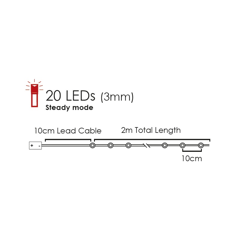 20 Led (3mm) Λαμπάκια Pearl με Ασημί Καλώδιο Χαλκού (XSW20W2APEARL)