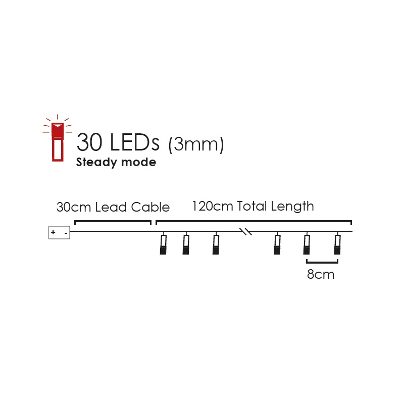 30 Led (3mm) Λαμπάκια Wreath με Διάφανο Καλώδιο (XWGLEAF302A)