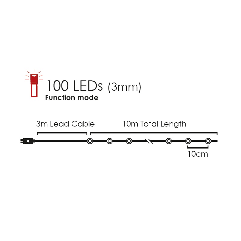 100 Led (3mm) Κόκκινα Λαμπάκια με Ασημί Καλώδιο Χαλκού & Πρόγραμμα (XSW100RAF44)