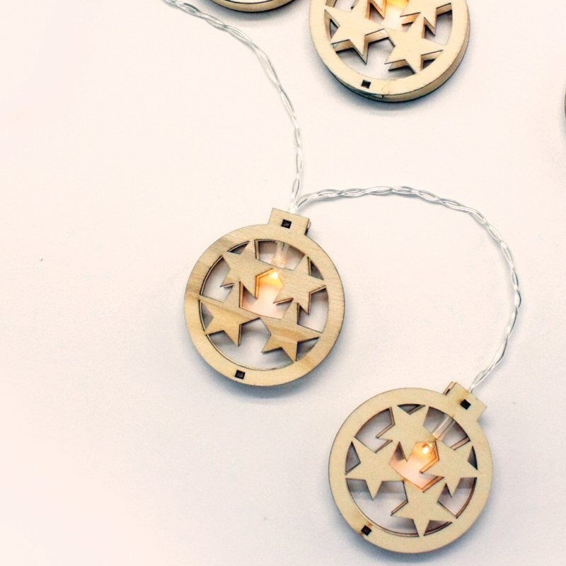 10 Led (5mm) Θερμά Λαμπάκια Wooden Round Stars (XWBSTARS102A)