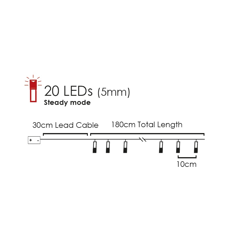 20 Led (5mm) Θερμά Λαμπάκια Garland Red Star (XX20WW2A)