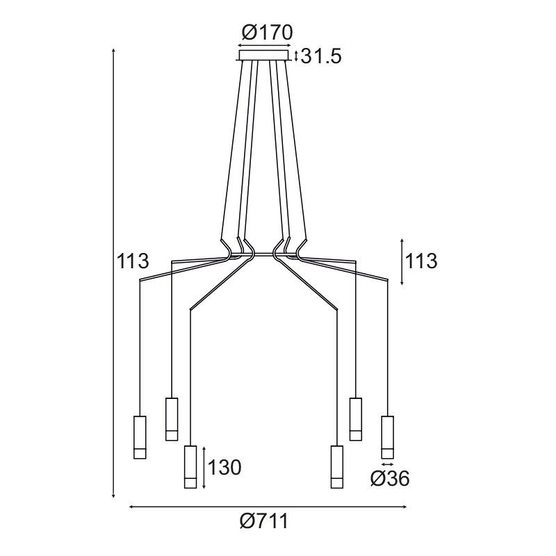 Aca Εξάφωτο Κρεμαστό Φωτιστικό Μαύρο (YL23P6BK)