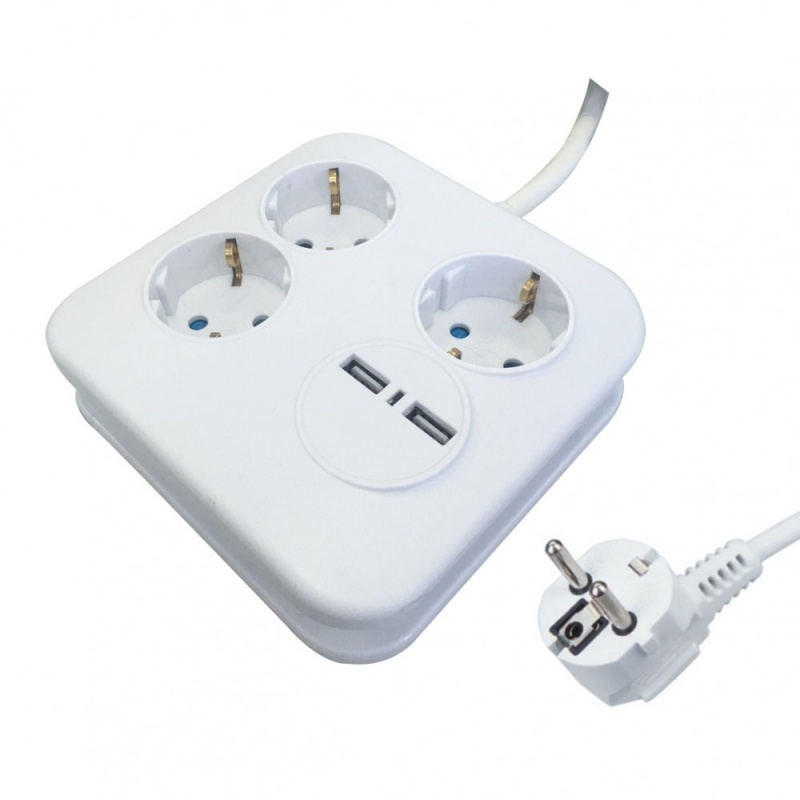 Πολύπριζο 3 Θέσεων & 2 USB με καλώδιο 1.4m 3x1.5mm² (7021)