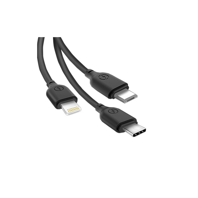 XO Καλώδιο Φόρτισης 3-1 MIcro Type C - Lighting 1m Μαύρο (16.005.0123)