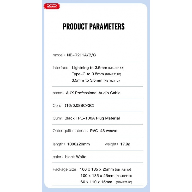 XO Καλώδιο Αντάπτορας Lightning σε 3.5mm 1m Μαύρο (NB-R211A BLACK)