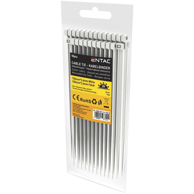 Entac Δεματικά 150x3.6mm Λευκά 50τμχ (ECT-3.6-150-W)