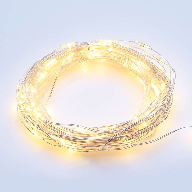 100 Led (3mm) Θερμά Λαμπάκια με Ασημί Καλώδιο Χαλκού & Πρόγραμμα (X01100112)