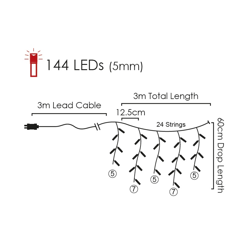 144 Led (5mm) Λαμπάκια Βροχή Ψυχρά 300x60cm με Διάφανο Καλώδιο & Πρόγραμμα (X08144222)