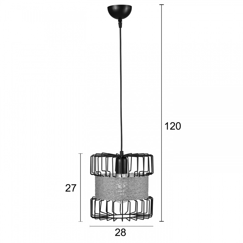 Arkolight Φωτιστικό Μονόφωτο Μέταλλο Μαύρο-Σχοινί E27 Φ28 (167-3/28)