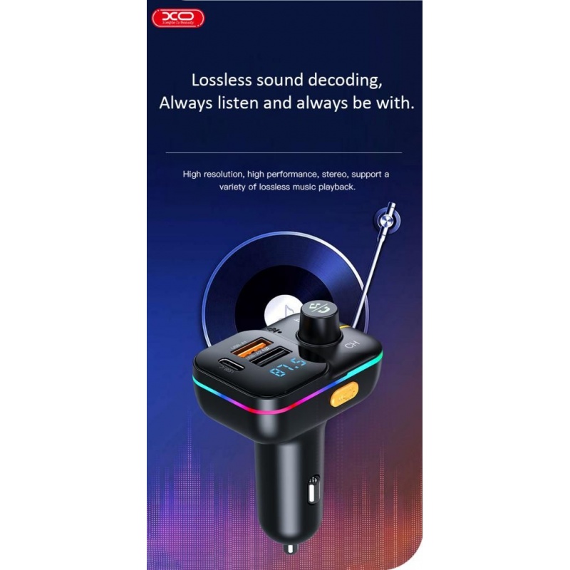 XO BCC09 Φορτιστής Αυτοκινήτου Bluetooth MP3 με TF Card Slot + PD 25W Μαύρο