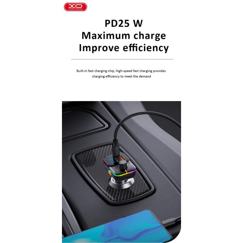 XO BCC09 Φορτιστής Αυτοκινήτου Bluetooth MP3 με TF Card Slot + PD 25W Μαύρο