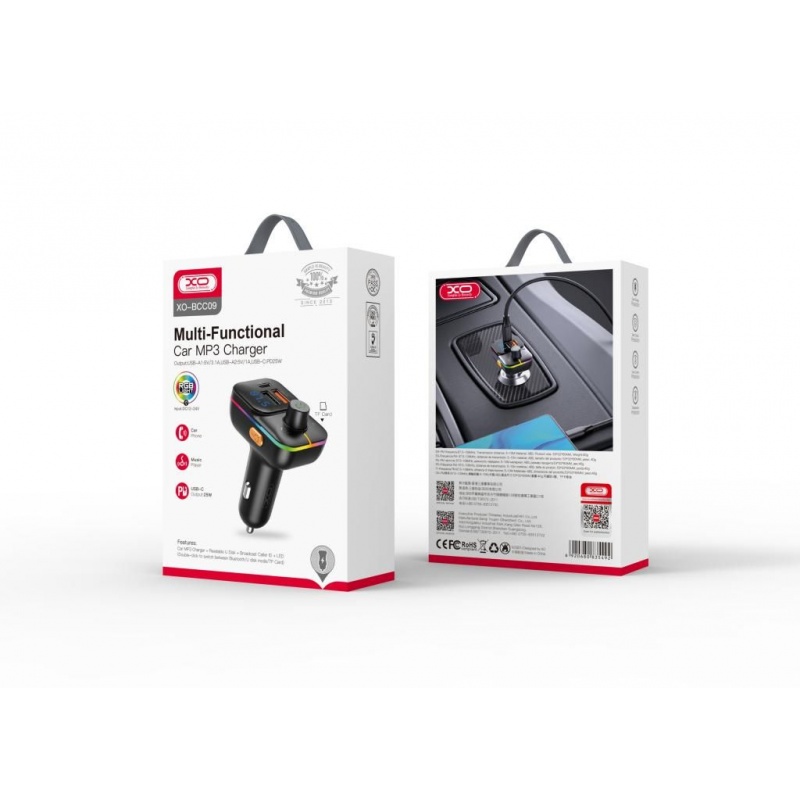 XO BCC09 Φορτιστής Αυτοκινήτου Bluetooth MP3 με TF Card Slot + PD 25W Μαύρο