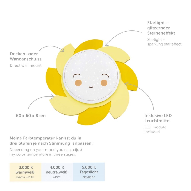 Elobra Led Παιδικό Φωτιστικό Τοίχου Κίτρινο Ήλιος Sun Siri Starlight Smile (137390)