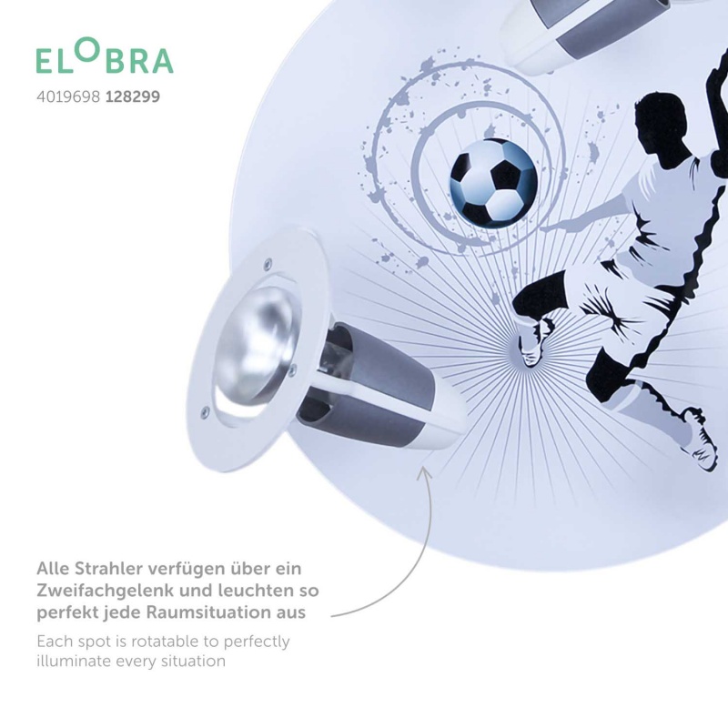 Elobra Παιδικό Φωτιστικό Τοίχου-Οροφής Ποδοσφαιριστής Ασημί Football Soccer (128299)