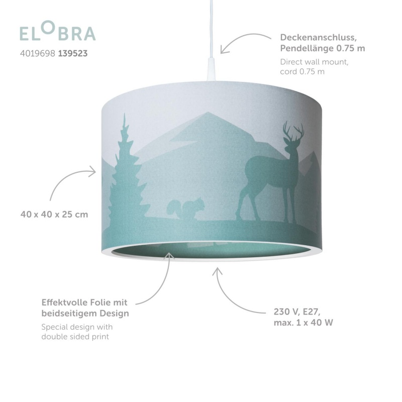 Elobra Παιδικό Κρεμαστό Φωτιστικό Οροφής Δάσος Μέντα Wald Forest Scandi (139523)