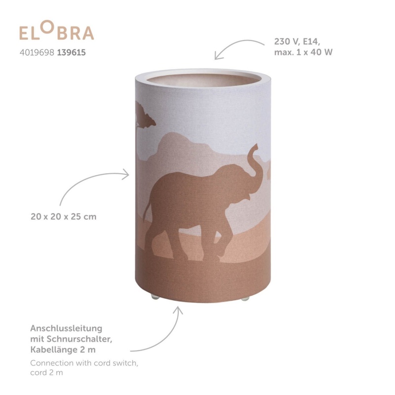 Elobra Led Παιδικό Πορτατίφ Πορτοκαλί Σαβάνα Savanne Scandi (139615)