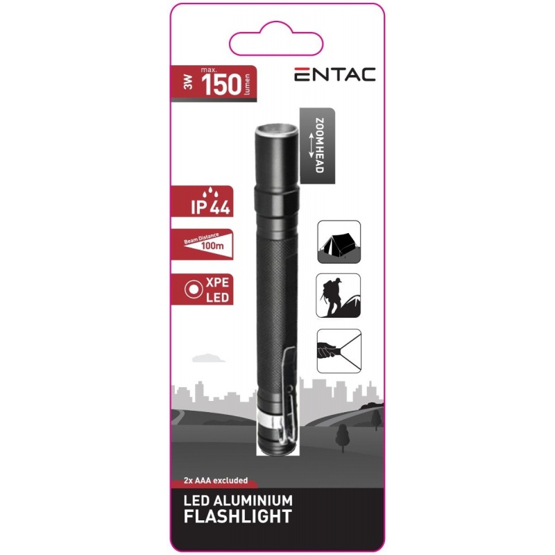 Entac Flashlight Zoom ALU Clip 3W (EFL-ZOOM-3W-ALU)