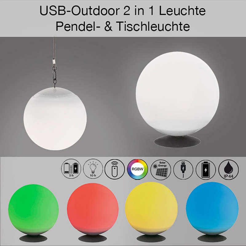 Fischer Honsel Led RGBW Ηλιακό Φωτιστικό 2 σε 1 Κρεμαστό & Επιτραπέζιο Επαναφορτιζόμενο Twin (860043)