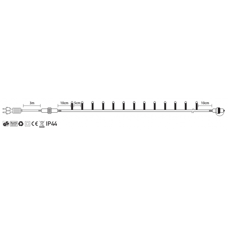 100 Led (3mm) Θερμά 5m με Πράσινο Καλώδιο & Πρόγραμμα (62315)