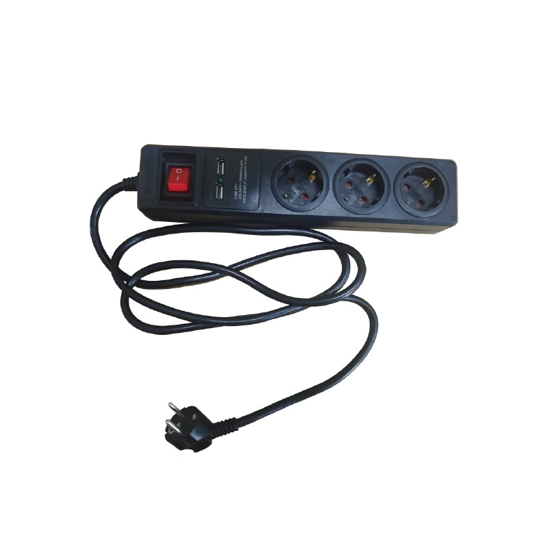 Acaelec Πολύπριζο 3 Θέσεων + 2 USB με διακόπτη & καλώδιο 1.5m 3x1.5mm² Μαύρο (BMS20CSU315)