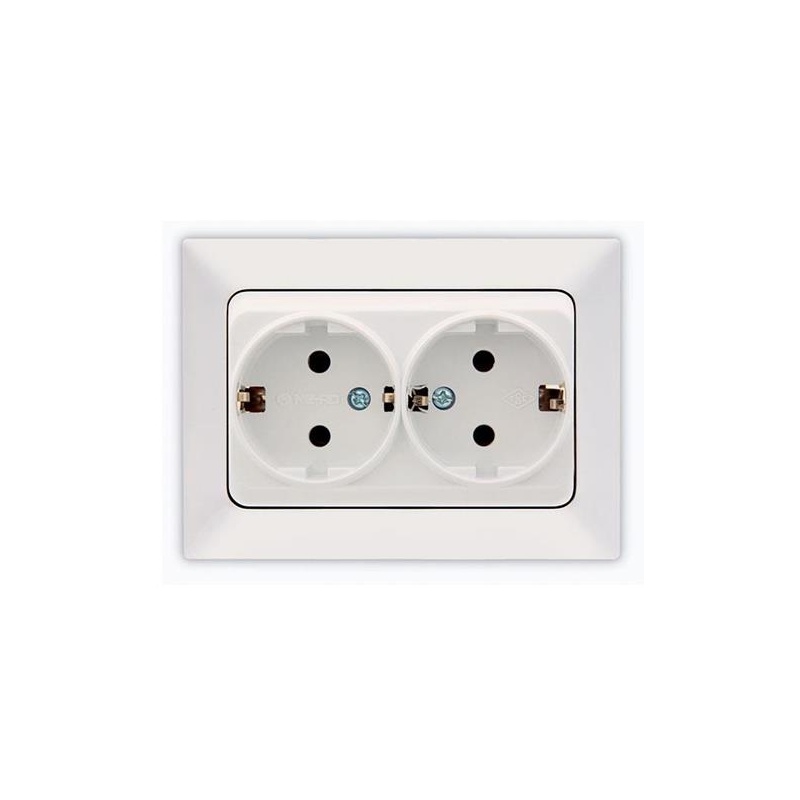 Eurolamp Nead Διπλή Πρίζα Σούκο Ασφαλείας Λευκή (152-16003)