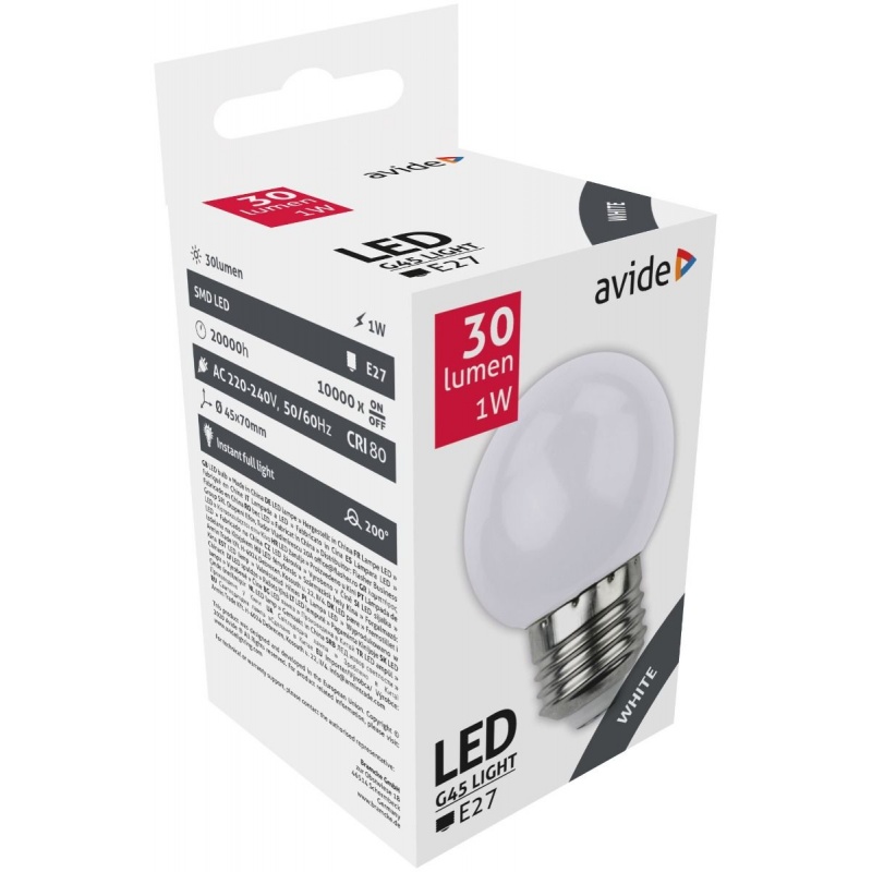 Avide Λάμπα Led SMD 1W E27 Λευκό (ABDLG45-1W-W)