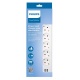Philips Πολύπριζο 5 Θέσεων + 2 USB με διακόπτη & καλώδιο Braided  2m Λευκό (SPN3052WA)