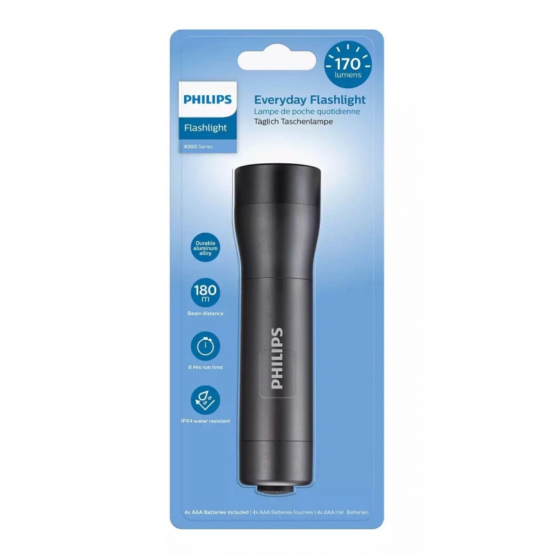Philips Φορήτος Φακός Led 180lm IPX4 4000 Series Μαύρος (SFL4001T-10)