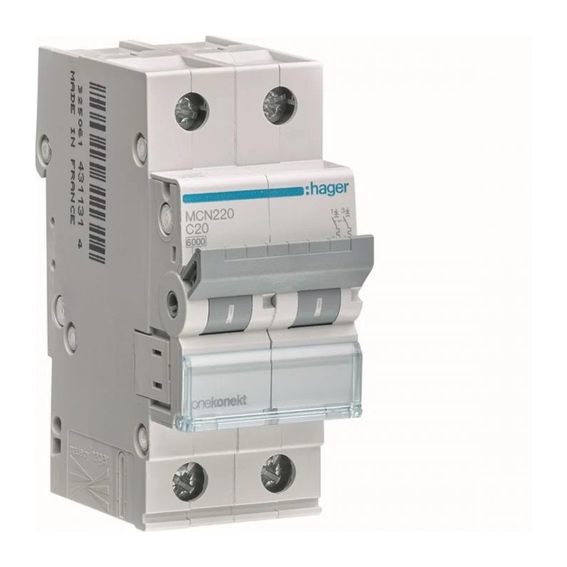 Hager Αυτόματη Ασφάλεια 20Α Καμπύλης C 6KA 2P (MCN220)