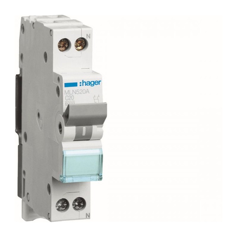 Hager Αυτόματη Ασφάλεια 20Α Καμπύλης C 6KA 1P+N 1 Στοιχείου (MLN520A)