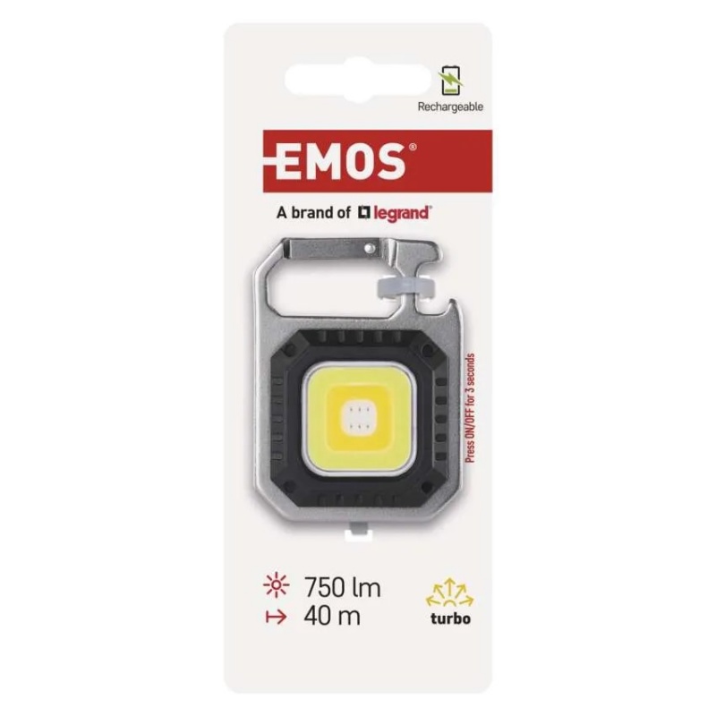 Emos Επαναφορτιζόμενος Led Φακός Μπρελόκ 750lm IP44 Ασημί-Μαύρο (P4714)