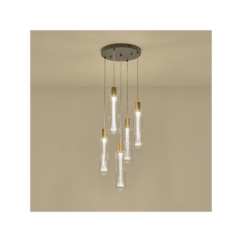 Arte Illumina Κρεμαστό Φωτιστικό 5 ΦΩΤΟ Γυαλί 38W 3000K 4400lm Φ350x1930mm VIAL (144-15101)