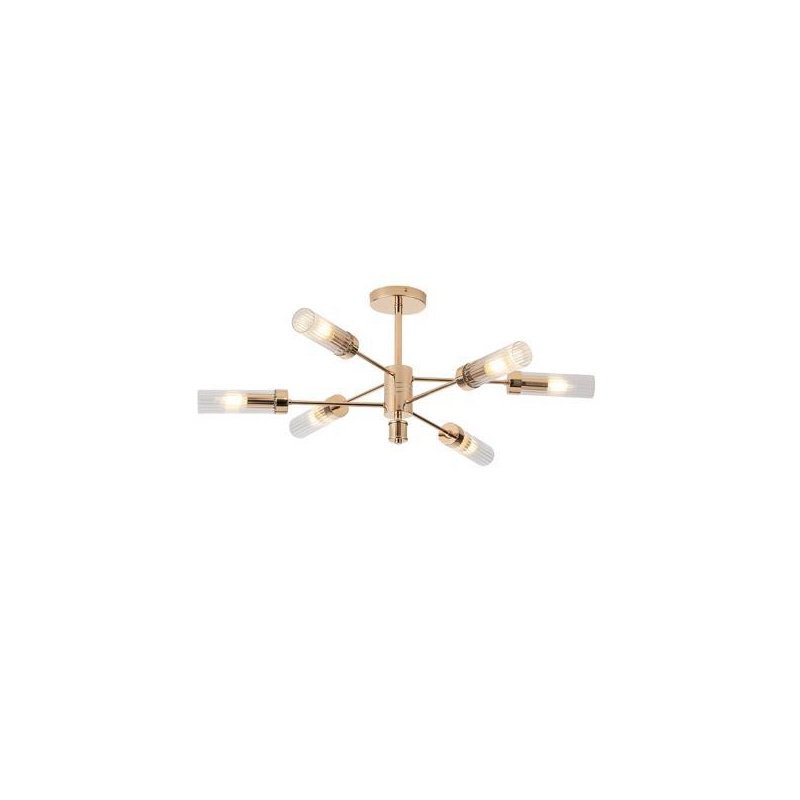 Arte Illumina Κρεμαστό Φωτιστικό Εξάφωτο Μέταλλο Γυαλί ΓΑΛΛΙΚΟ Χρυσό 6XE14 Max 40W Φ830X330mm VINY (144-24031)