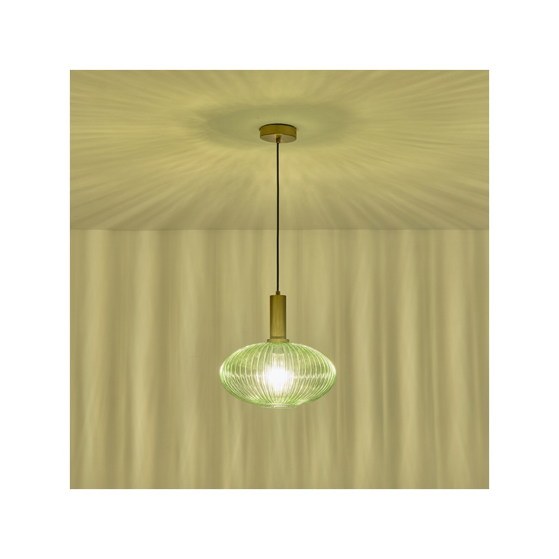 Arte Illumina Φωτιστικό Κρεμαστό με ΑΝΑΓΛΥΦΟ Γυαλί Πράσινο 1XΕ27 Max 15W Φ300X171X1200mm TOPAZ (144-24081)