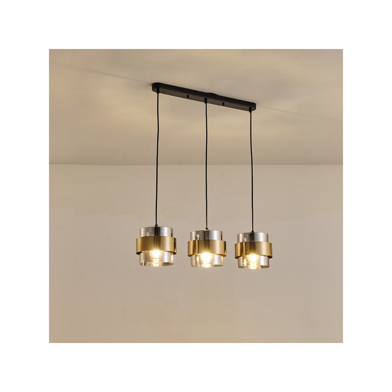 Arte Illumina Φωτιστικό Κρεμαστό Τρίφωτο 3XE27 180X1215mm Max 15W Μαύρο Χρυσό RELIAC (144-28542)