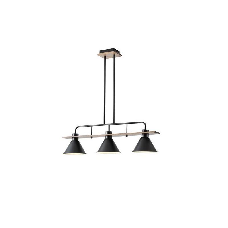 Arte Illumina Φωτιστικό Κρεμαστό Τρίφωτο Μαύρο 3XΕ27 780X180X865mm Ξύλινο & Μεταλλικό CONO (144-30110)