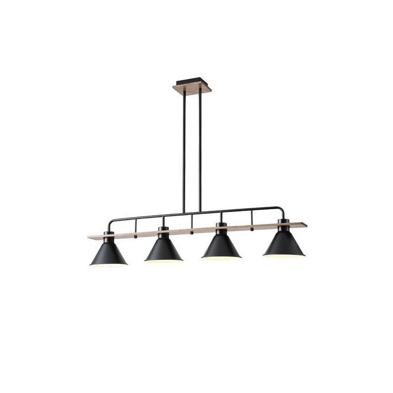 Arte Illumina Φωτιστικό Κρεμαστό Τετράφωτο Μαύρο 4XΕ27 1030X180X865mm Ξύλινο & Μεταλλικό CONO (144-30111)