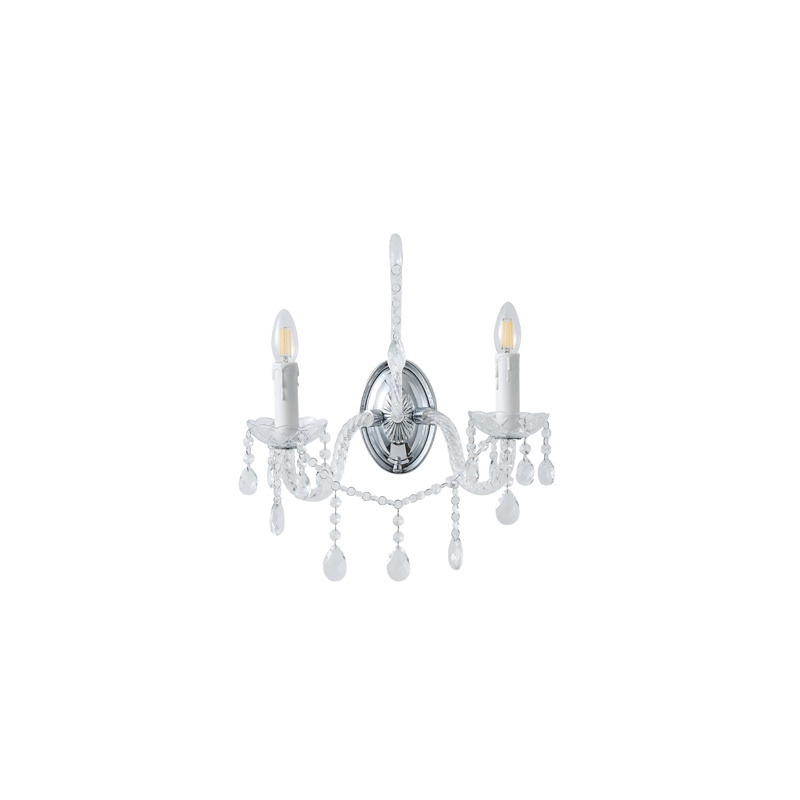 Arte Illumina Απλίκα Τοίχου Μέταλλο Γυαλί 2XE14 ΜΑΧ 15W 330X425mm Μεταλλικό KRISTALLO (144-47002)