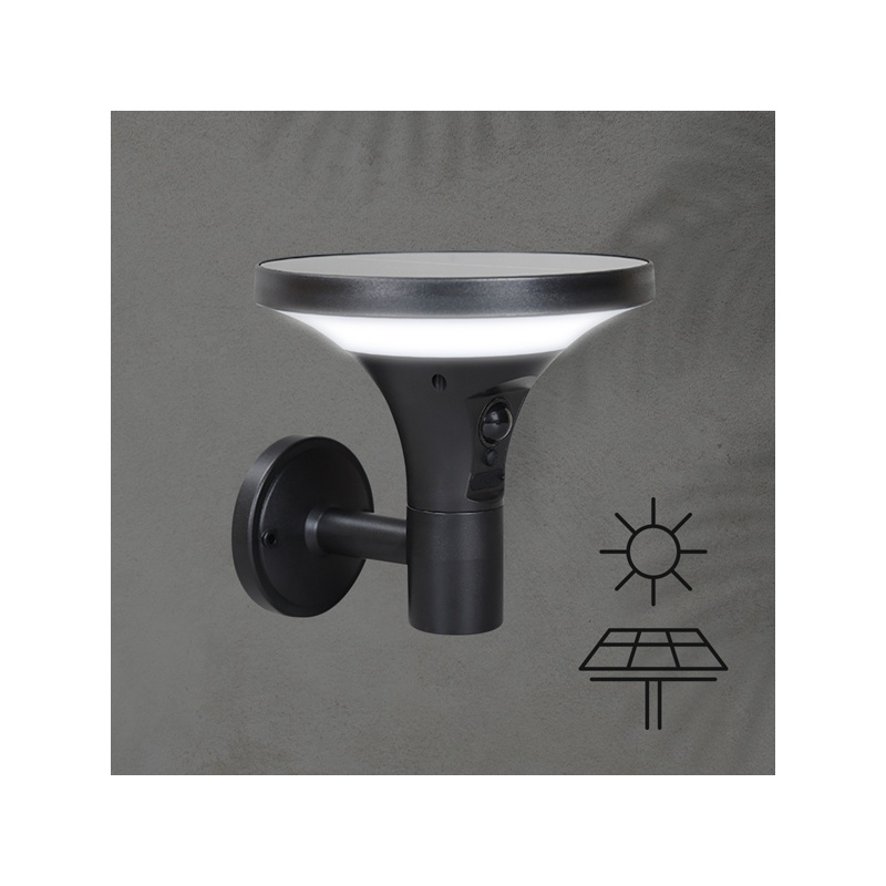 Arte Illumina Ηλιακή Απλίκα Τοίχου & Ανιχνευτή Κίνησης 5W 500lm 160x167x156mm 3CCT (145-20862)