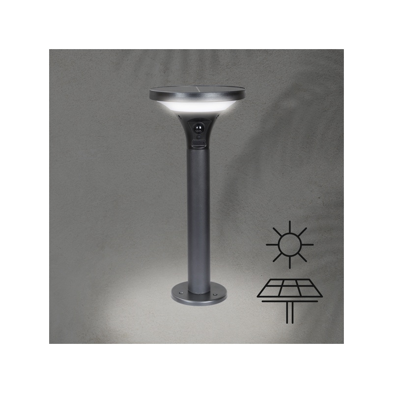Arte Illumina Ηλιακή Απλίκα με Κολωνάκι & Ανιχνευτή Κίνησης 5W 500lm 160x160x350mm 3CCT (145-20863)