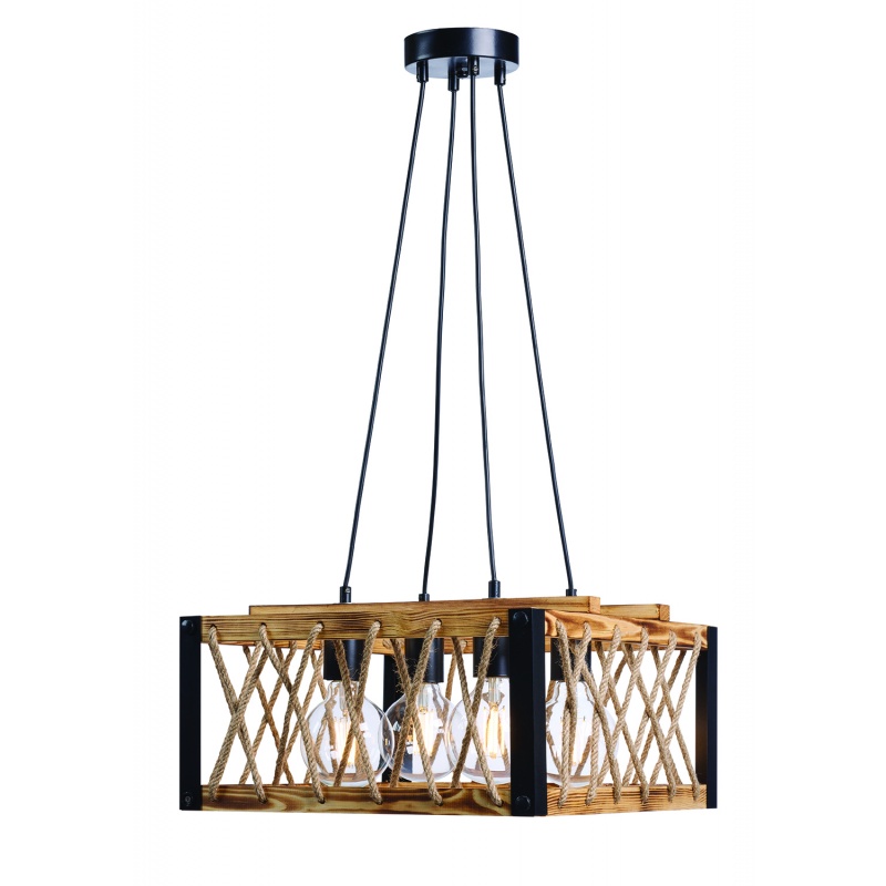 Arkolight Φωτιστικό Πολύφωτο 4Φ Μέταλλο Μαύρο-Ξύλο Ε27 (873-2-4)