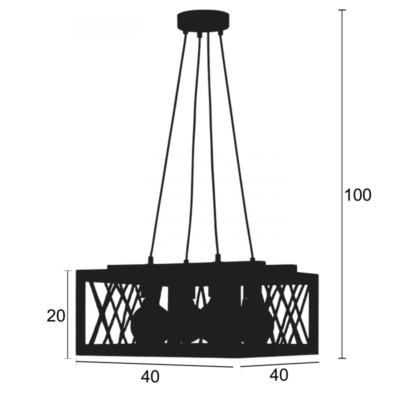Arkolight Φωτιστικό Πολύφωτο 4Φ Μέταλλο Μαύρο-Ξύλο Ε27 (873-2-4)