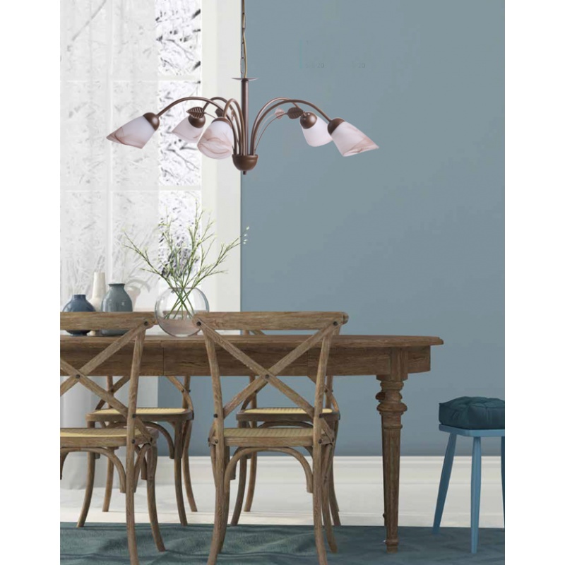 Arkolight Φωτιστικό Πολύφωτο 5Φ Μέταλλο Καφέ-Γυαλί Ε14 (1072-2-5)