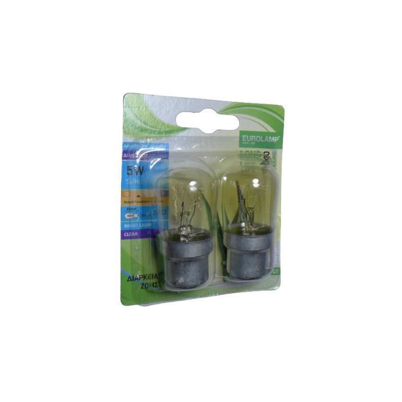 Eurolamp Λαμπάκι Νυκτός 5W B22 Σετ 2τμχ Διάφανο (800-88160)
