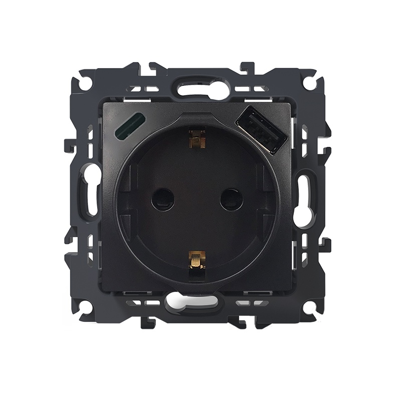 Acaelec Prime Πρίζα Σούκο Ασφαλείας & 2 USB (Type A+C) Ματ Ανθρακί (1000116405)