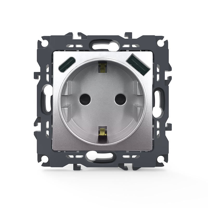 Acaelec Prime Πρίζα Σούκο Ασφαλείας & 2 USB (Type A+C) Ματ Αλουμινίου (1000116403)