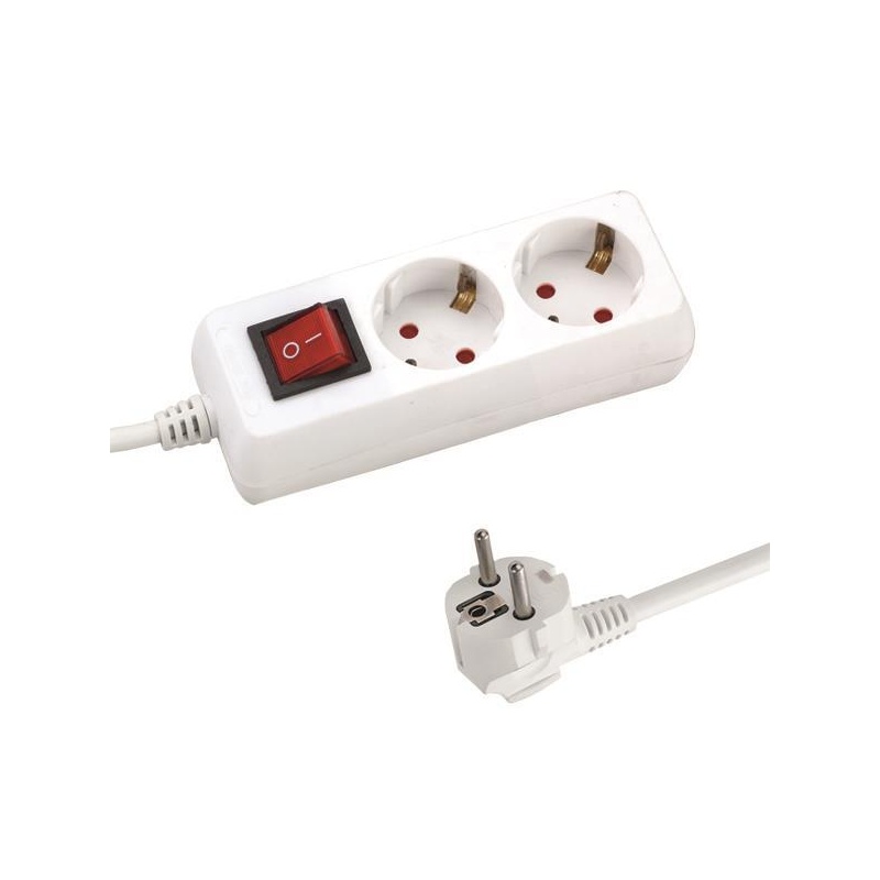 Eurolamp Πολύπριζο 2 Θέσεων με διακόπτη & καλώδιο 1.5m 3x1.5mm² Λευκό (147-62210)