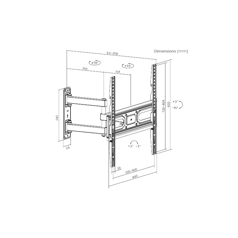 Powertech Επιτοίχια Βάση Τηλεόρασης με Βραχίονα 32"- 55" έως 35kg Full Motion (PT-1131)