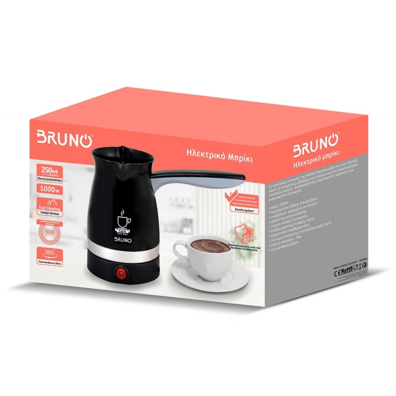 Bruno Ηλεκτρικό Μπρίκι 1000W 250ml Μαύρο (BRN-0187)