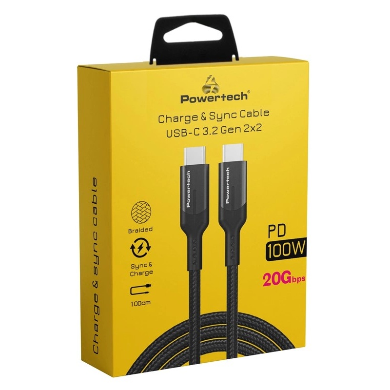 Powertech Καλώδιο Φόρτισης Type C σε Type C 1m 100W 20Gbps Μαύρο (PTR-0136)
